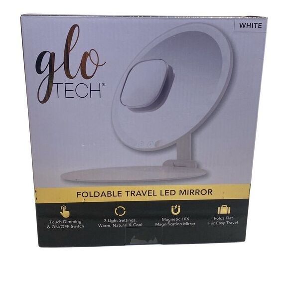 Glo Tech LED Foldable Travel Mirror in White New Open Box - Picture 1 of 1